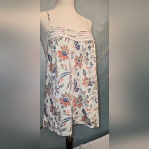 Cream White Floral Spaghetti-Strap Camisole Tank with Coral & Navy M